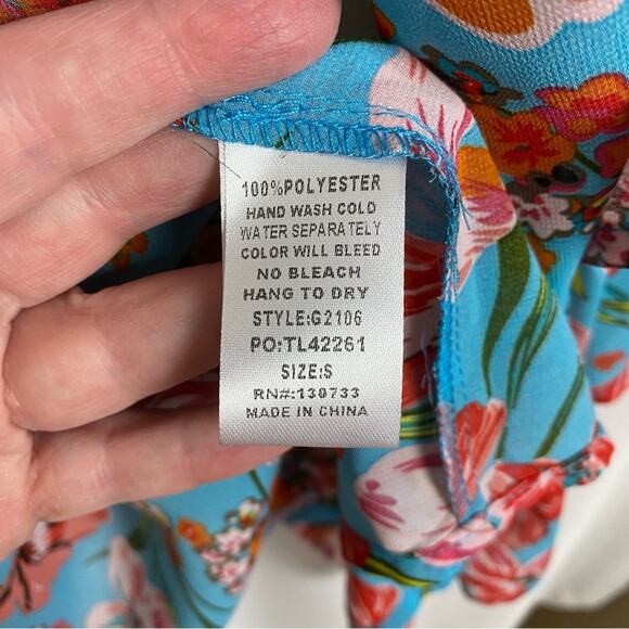 Umgee Blue&Coral Chiffon Kimono Jacket Sz.S NWT - Picture 8 of 9